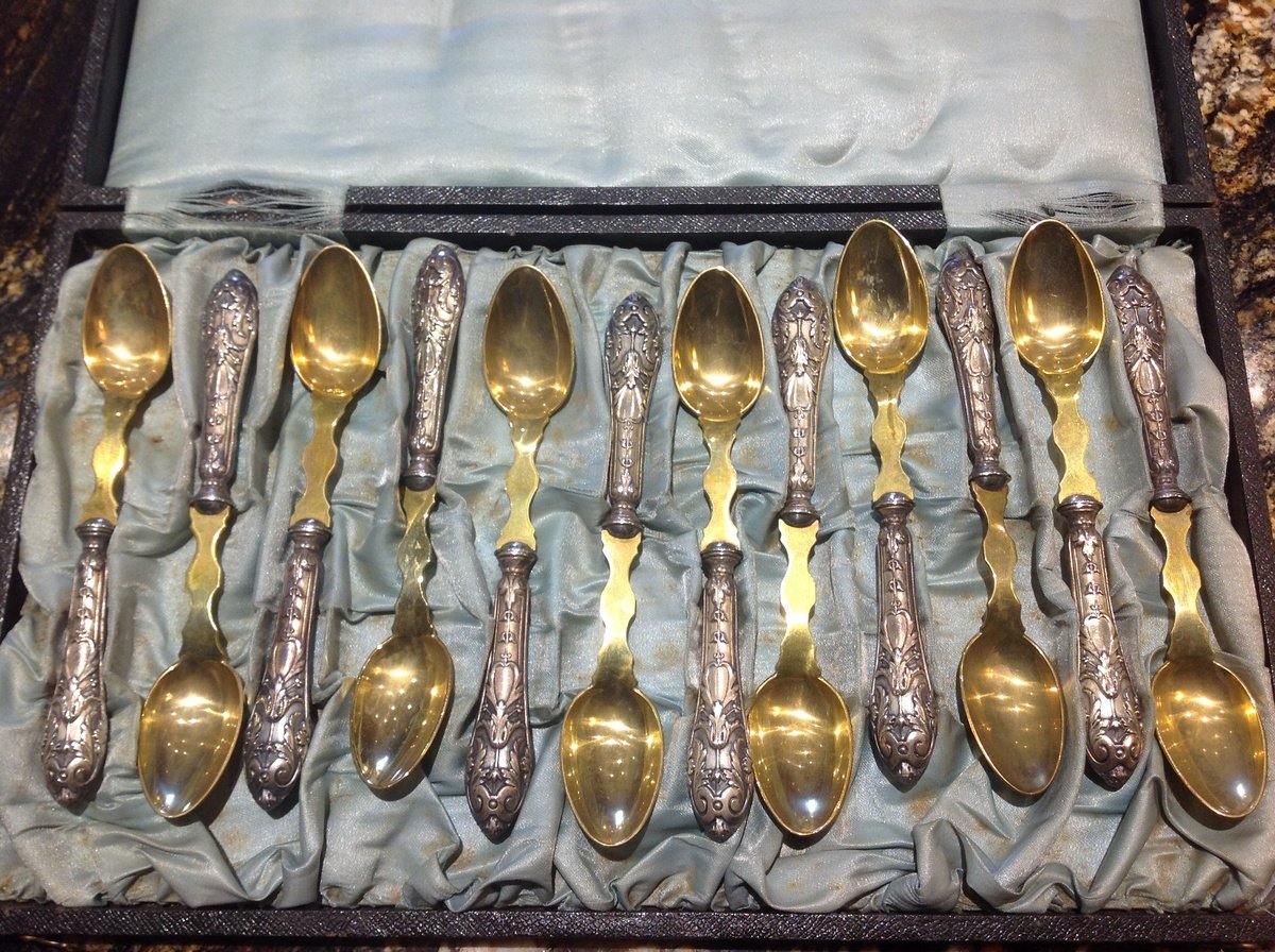 German gold table spoons and knife for sale-complete set