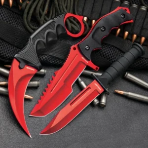 MTech Red Fixed Blade Knife Set | Karambit, Huntsman & Combat
