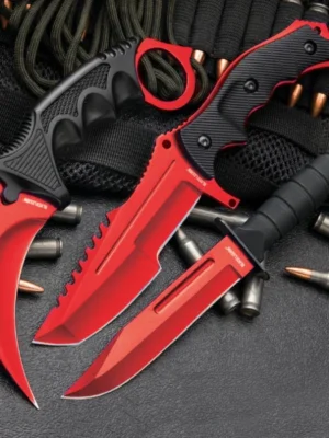 MTech Red Fixed Blade Knife Set | Karambit, Huntsman & Combat