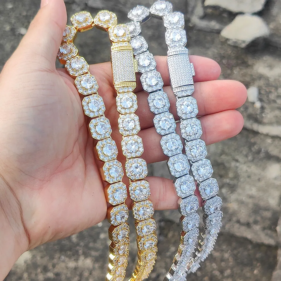 10/12MM Clustered Tennis Chain for Men Necklace Hip Hop Iced Out Zirconia Brass