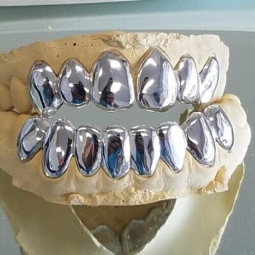 Custom 6 Top 8 Bottom 925 Sterling Silver Grillz teeth